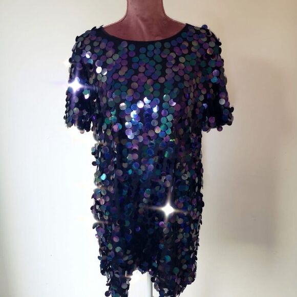 New JODIFL Black and Purple Iridescent Sequin Dress - Picture 2 of 7